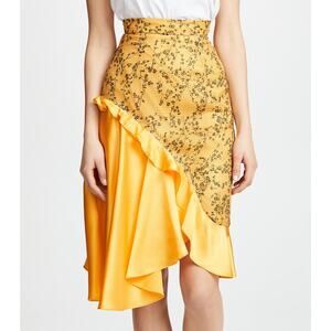 Pamplemoose Yellow Ruffle Mini Silk Skirt 34 US 2